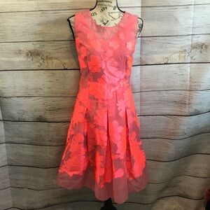 Elie Tahari “Jessy” Dress Fit & Flare Floral Overlay Frock Tangarine Size 2